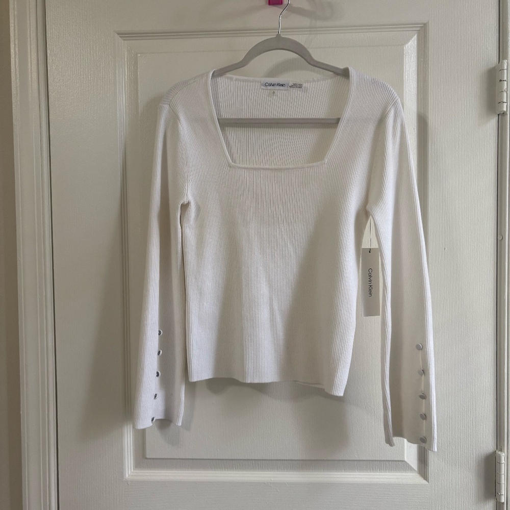 Calvin Klein Square Neck Ribbed Knit Top